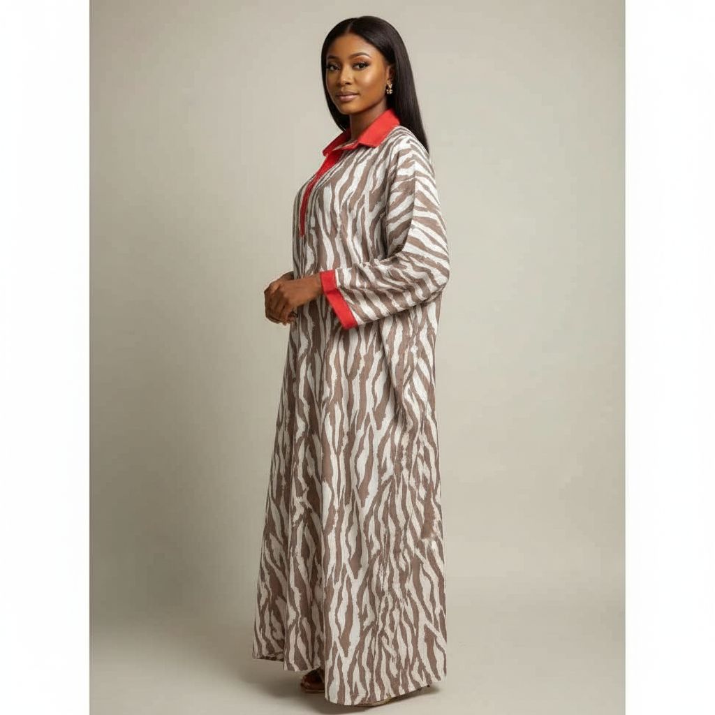 Tunique femme motif zébré chic, manches longues, coton fluide XL