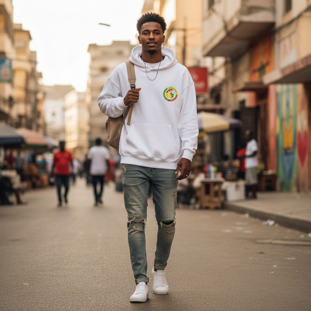 Hoodie Sénégal Blanc Unisexe – Sweat à Capuche Sport &amp; Supporter Tendance