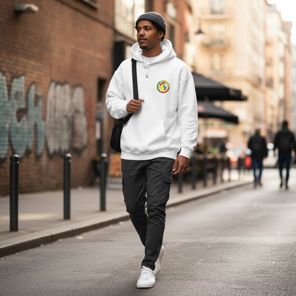 Hoodie Sénégal Blanc Unisexe – Sweat à Capuche Sport &amp; Supporter Tendance