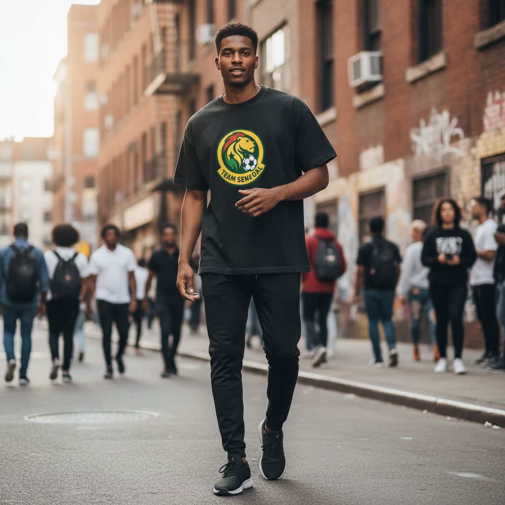 T-shirt Sénégal homme – Supporter équipe nationale, coupe oversize, coton