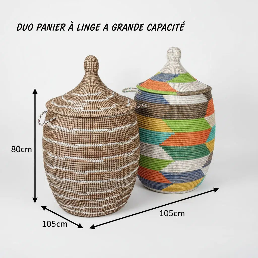 Duo panier à linge grande capacité multicolore, artisanal et déco maison