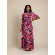 Robe longue femme imprimée fuchsia motifs abstraits et top assorti chic