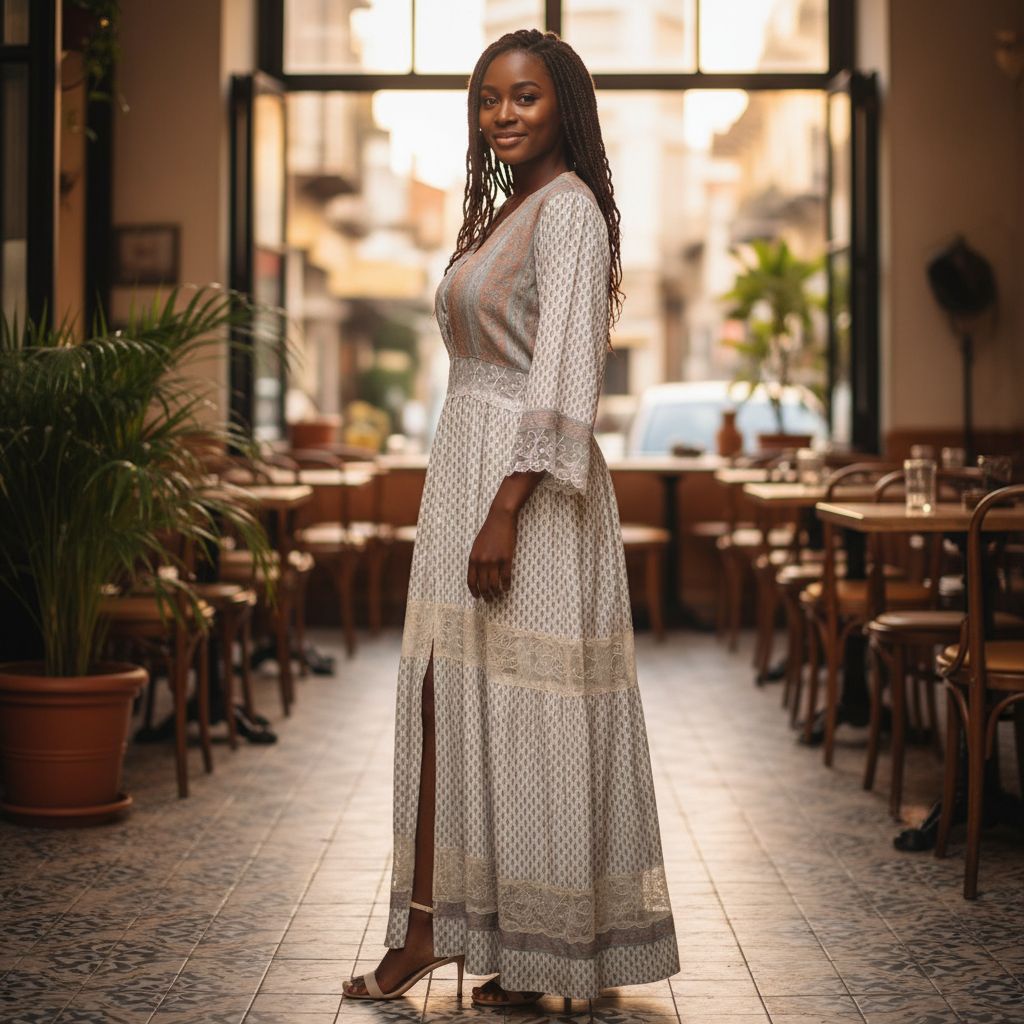Robe longue bohème chic femme en soie et dentelle, manches longues élégante