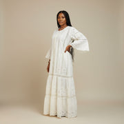 Robe brodée femme longue élégante coton blanc bohème chic été cérémonie