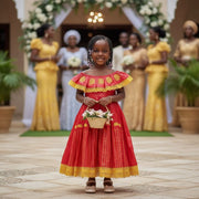 Robe fille cérémonie rouge brodée coton