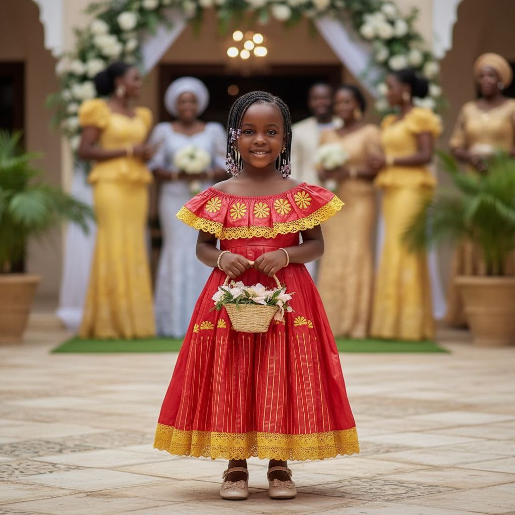 Robe fille cérémonie rouge brodée coton