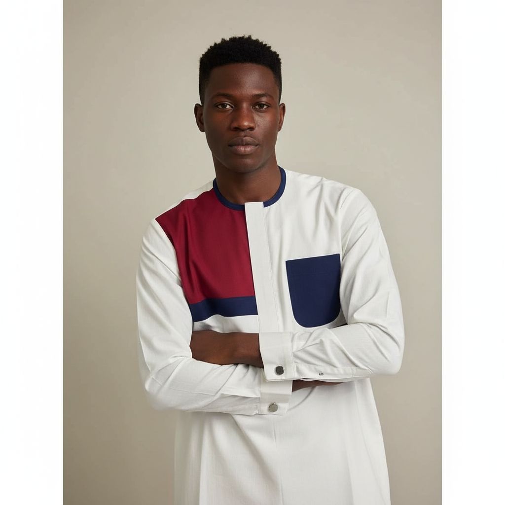Chemise homme élégante coton blanc bordeaux bleu, col rond, coupe droite