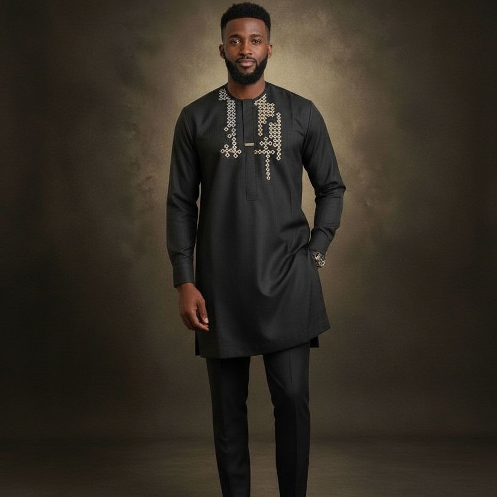 Ensemble homme élégant noir brodé