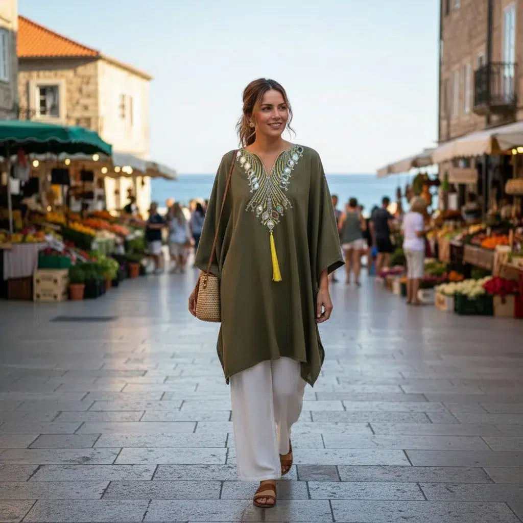 Tunique Brodée Bohème Chic en Coton - Éclat Artisanal