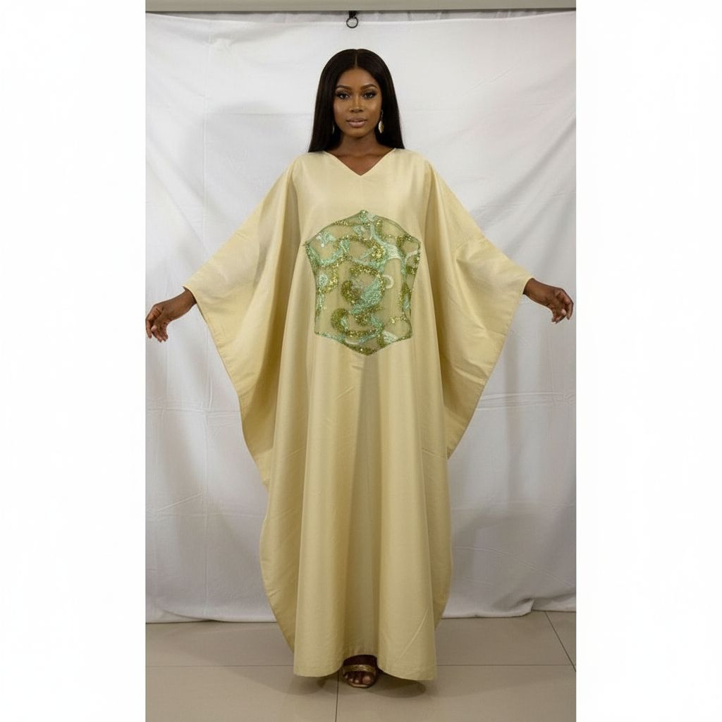 Boubou long et ample femme en shantung jaune