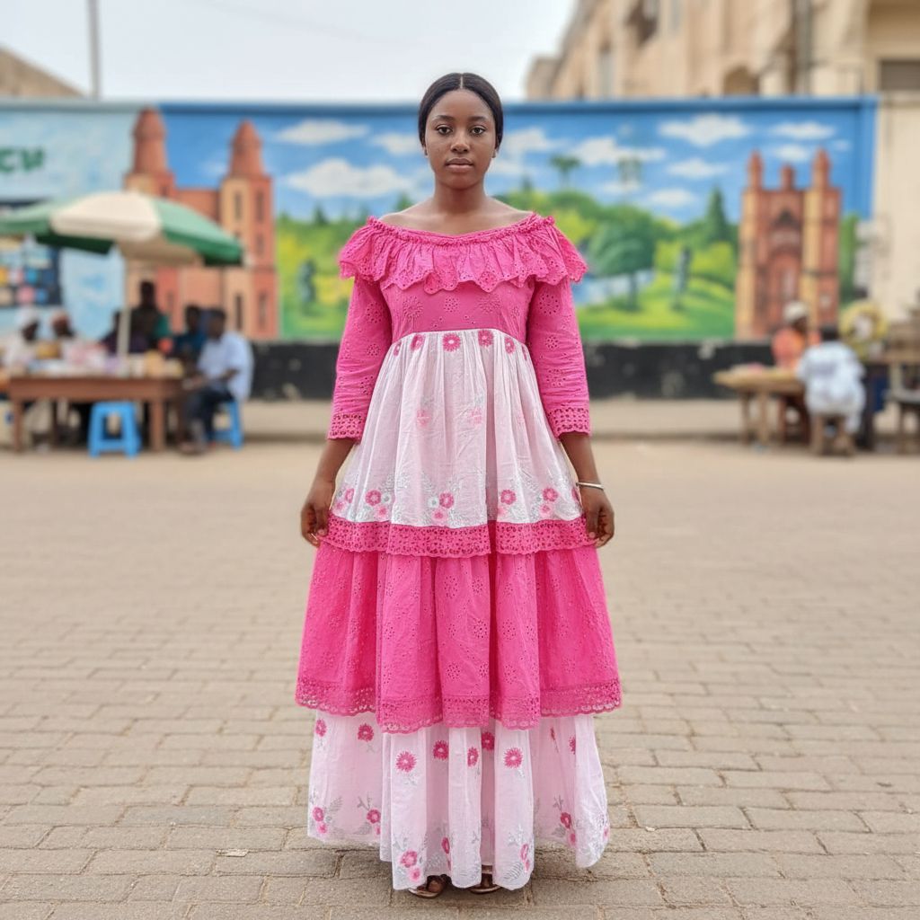 Robe voile brodée rose longue bohème chic femme, élégante et fleurie
