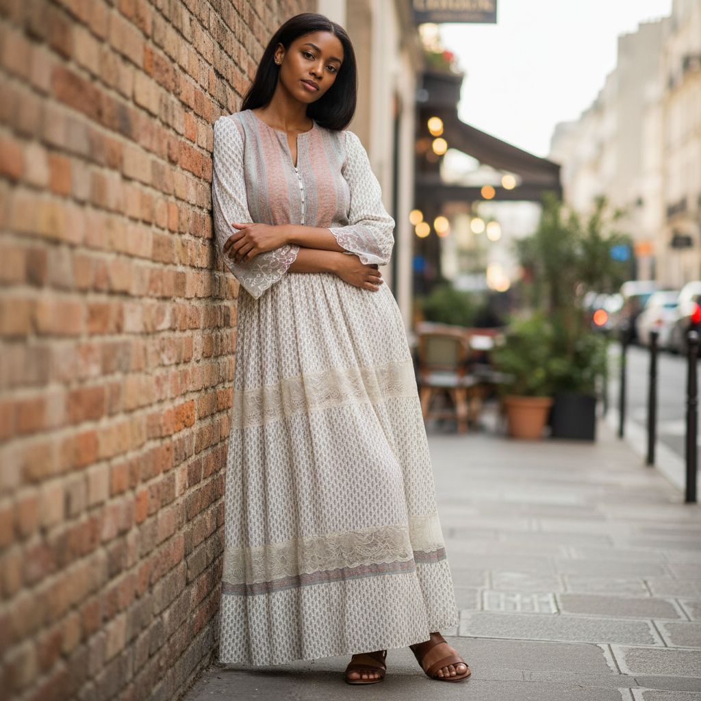 Robe longue bohème chic femme en soie et dentelle, manches longues élégante