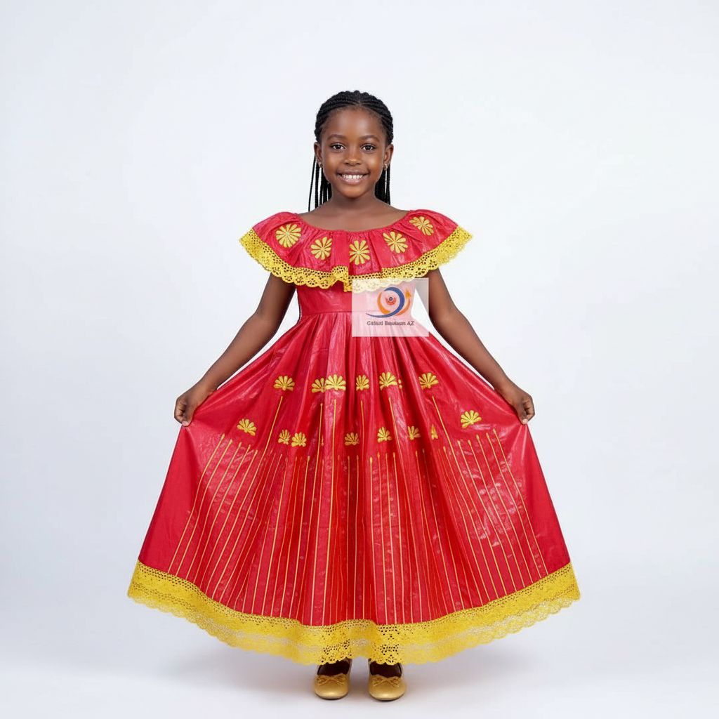 Robe fille cérémonie rouge brodée coton