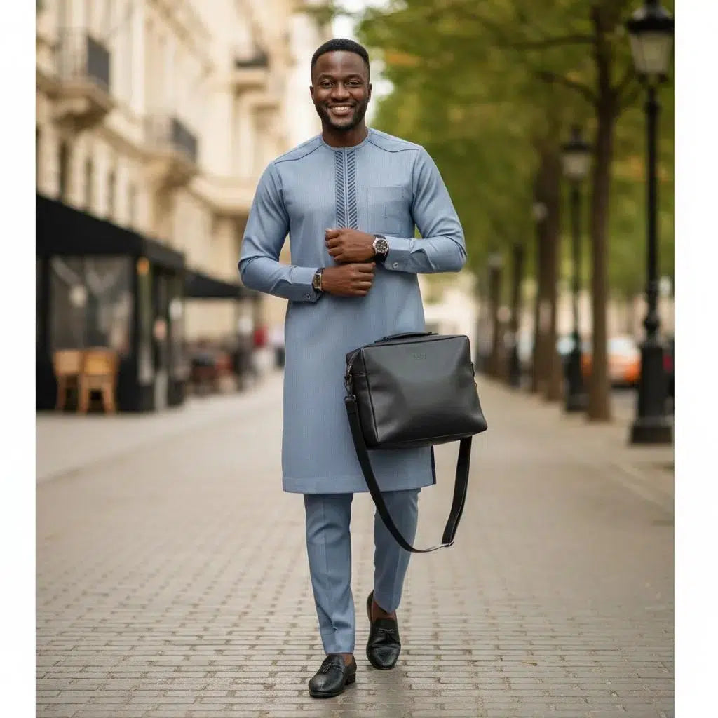 Ensemble homme élégant bleu ciel – Tenue traditionnelle et costume cérémonie