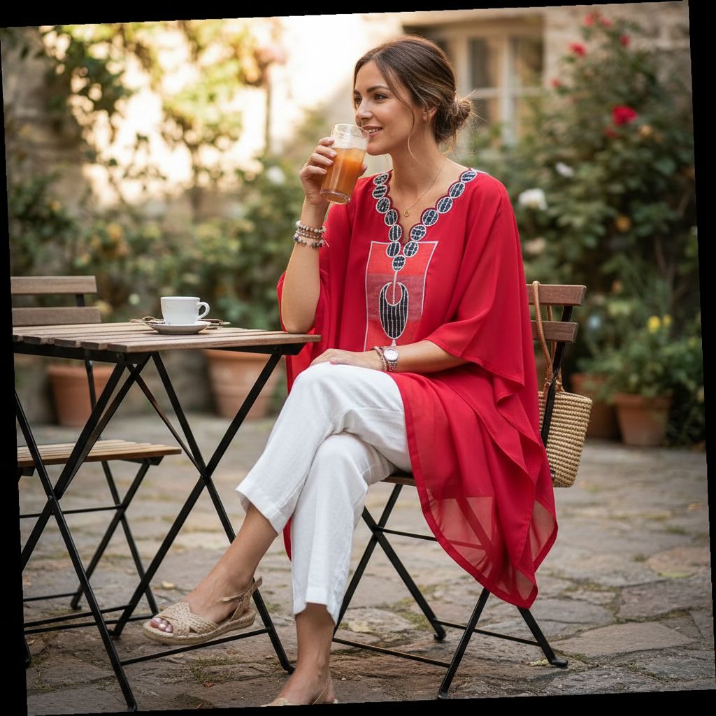 Tunique femme bohème patchwork chic rouge – Haut pagne fait main artisanal