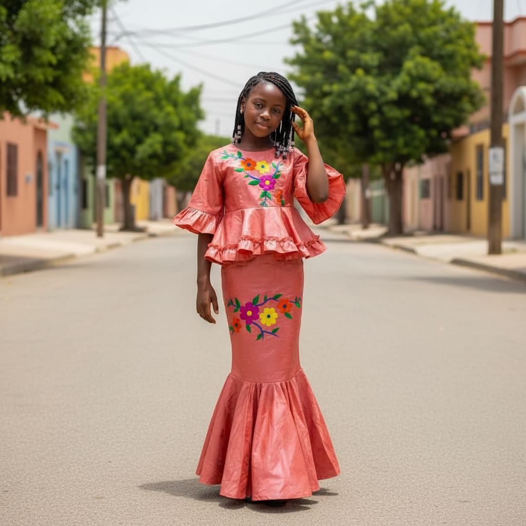 Ensemble cérémonie fille 9 ans orange foncé, jupe et haut floral chic
