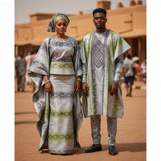 Bazin malien 4 mètres gris vert – Tissu élégant pour robe africaine femme