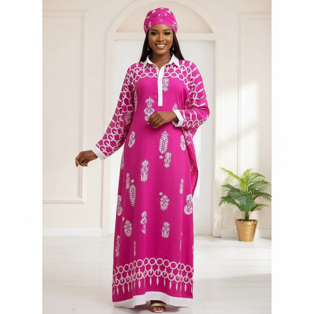 Tunique femme élégante rose fuchsia XL-XXL et foulard, style chic ethnique