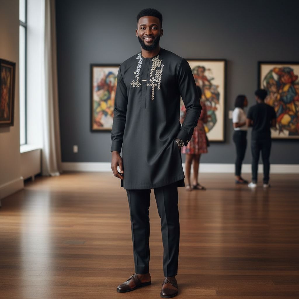 Ensemble homme élégant noir brodé