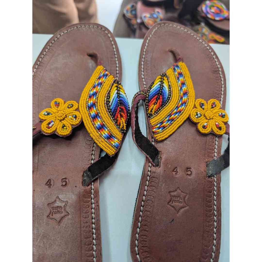 Sandales cuir femme motif géométrique jaune