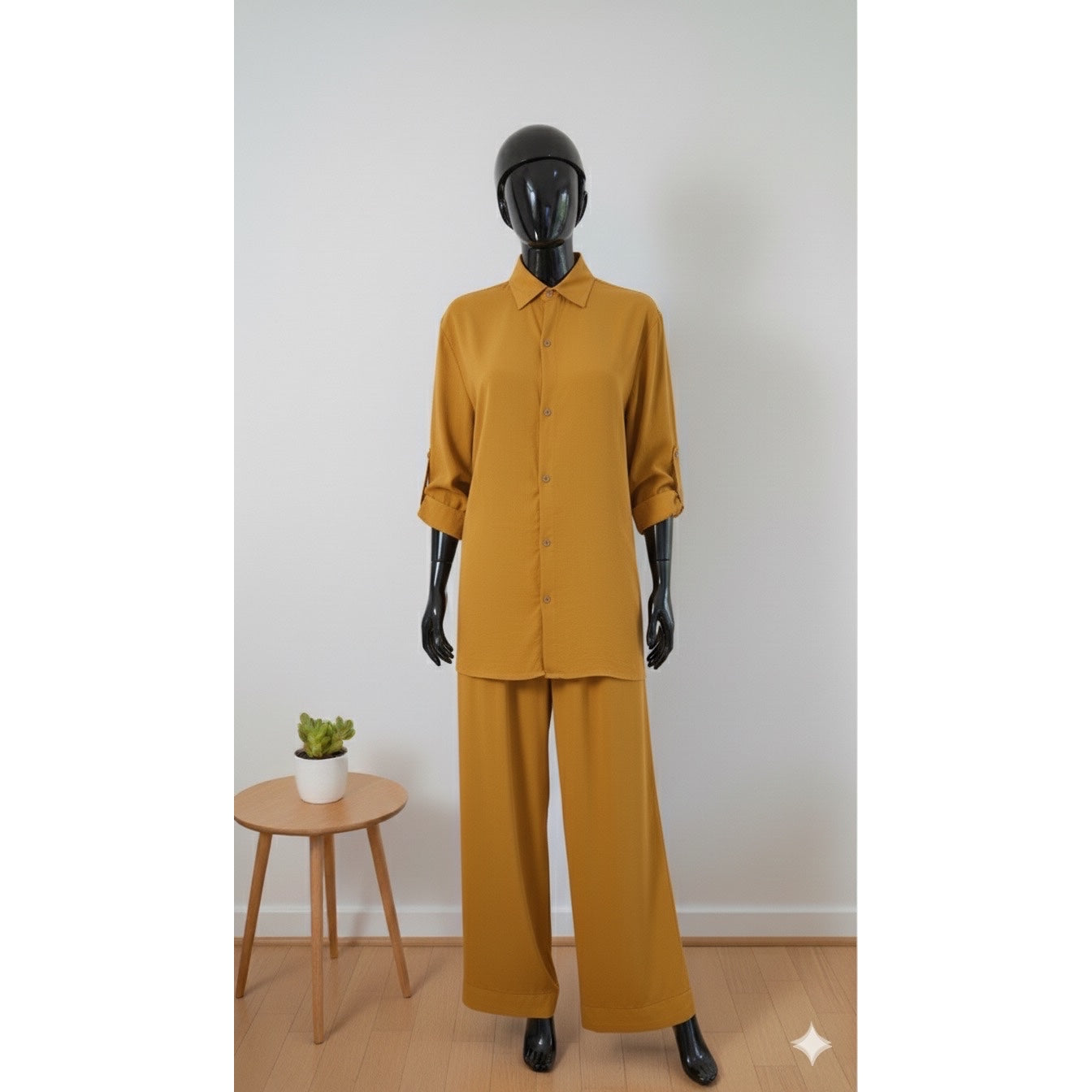 Ensemble pantalon large femme en jersey avec chemise, chic et confortable