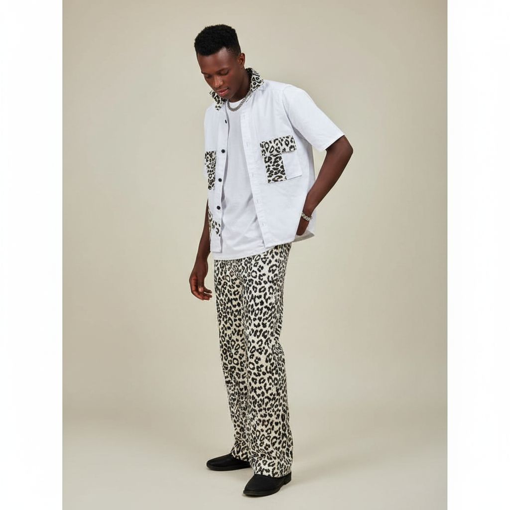 Top jaajak noir blanc, ensemble streetwear unisexe motif léopard chic