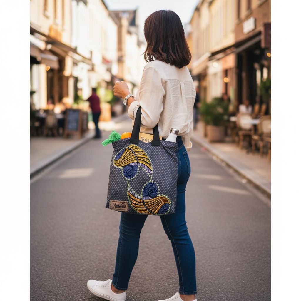 Tote bag africain artisanal – Sac cabas coloré motifs traditionnels wax