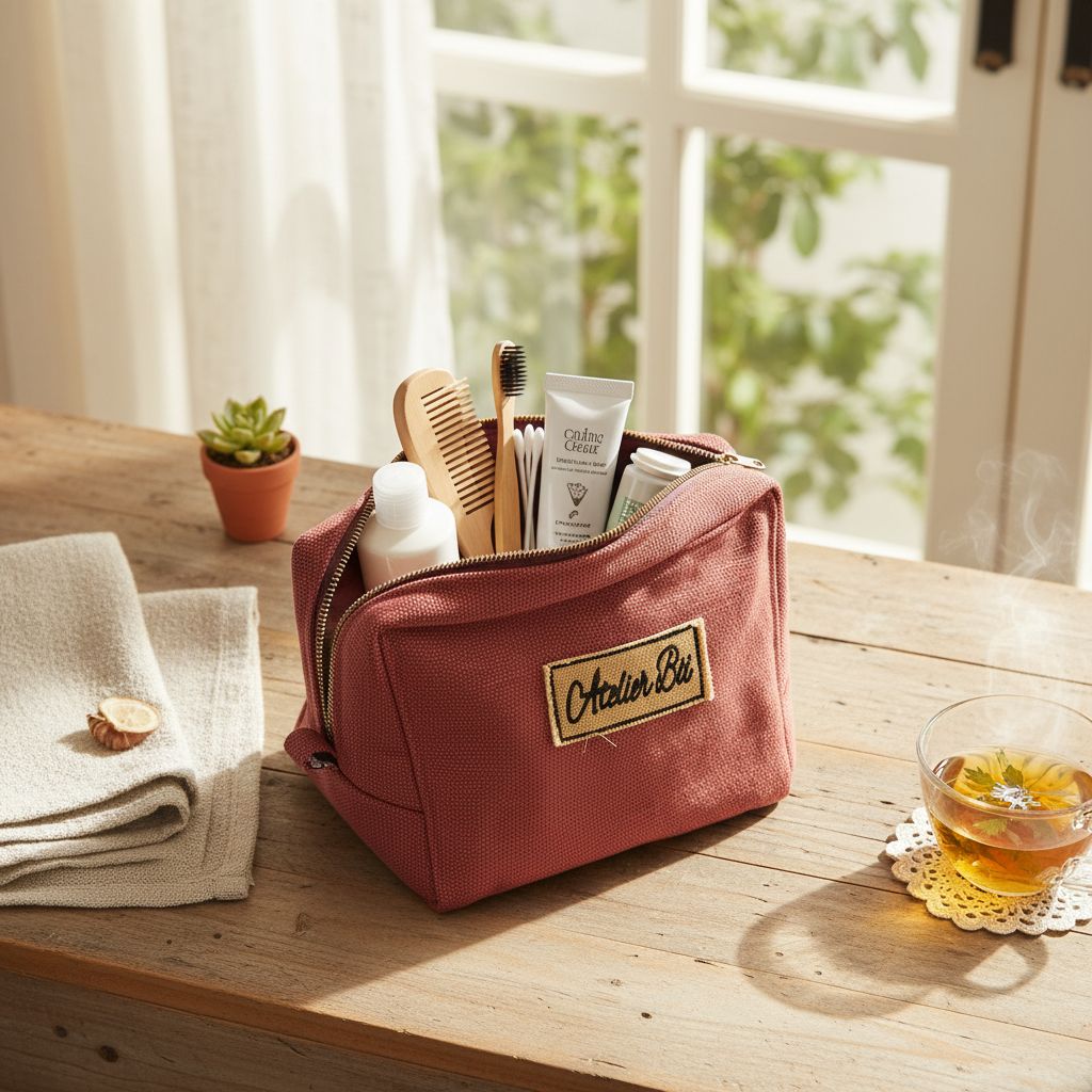 Trousse Toilette Femme Jute Rose Brique - Élégance Éco-Responsable