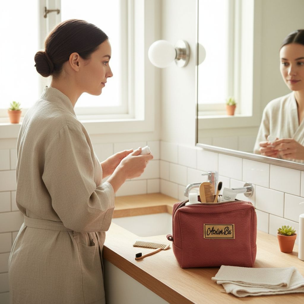 Trousse Toilette Femme Jute Rose Brique - Élégance Éco-Responsable