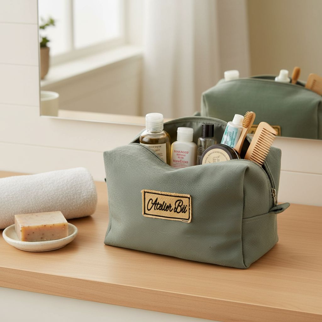 Trousse de Toilette Homme Verte en Toile de Jute – Élégance Artisanale et Éco-responsable