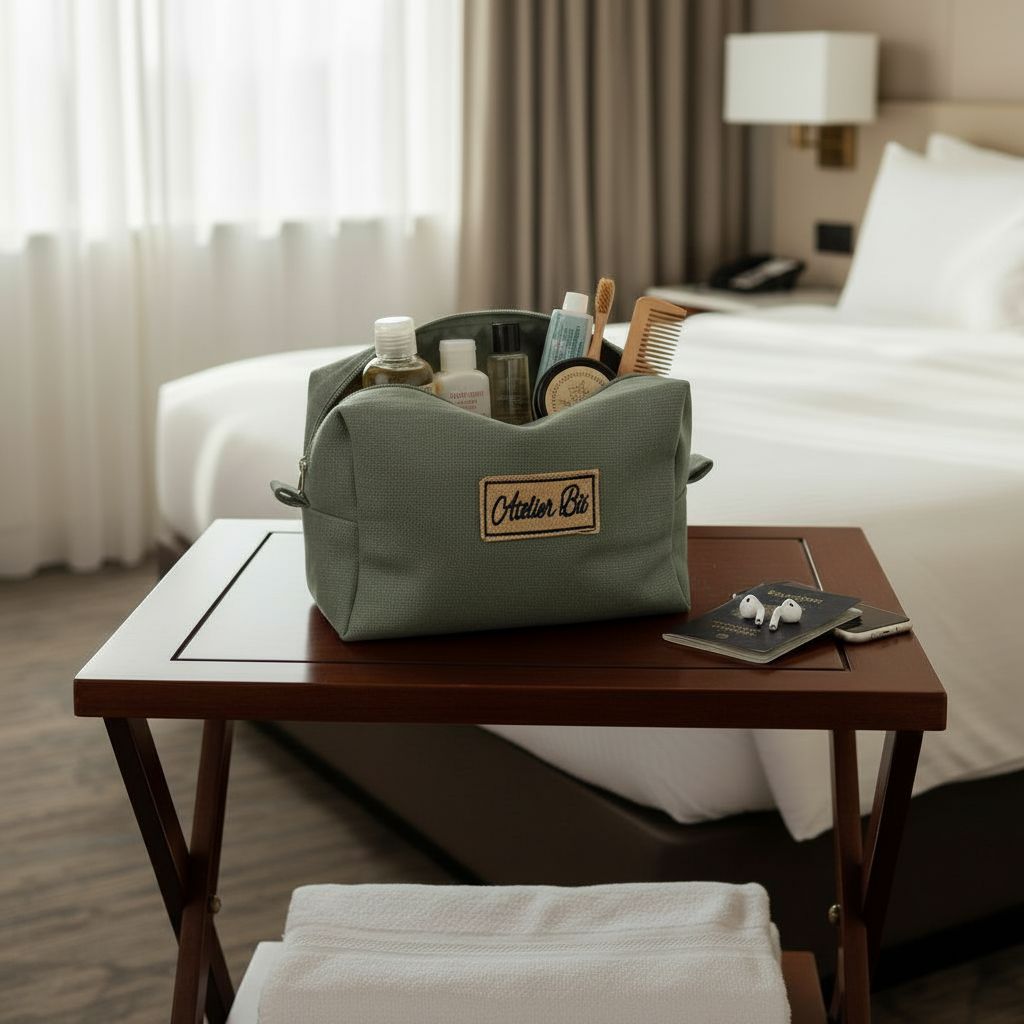 Trousse de Toilette Homme Verte en Toile de Jute – Élégance Artisanale et Éco-responsable