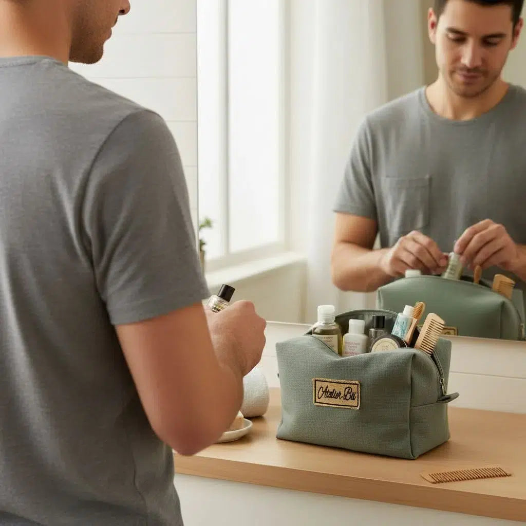 Trousse de Toilette Homme Verte en Toile de Jute – Élégance Artisanale et Éco-responsable