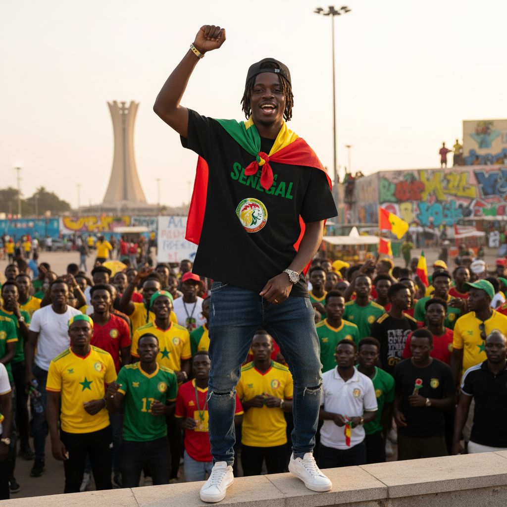 Tshirt Team Senegal – T-shirt supporter noir, coupe ample homme/femme