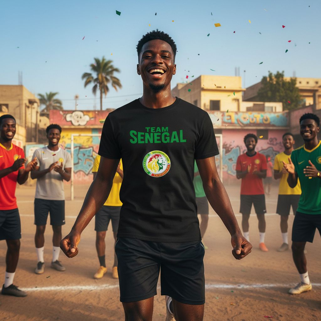 Tshirt Team Senegal – T-shirt supporter noir, coupe ample homme/femme