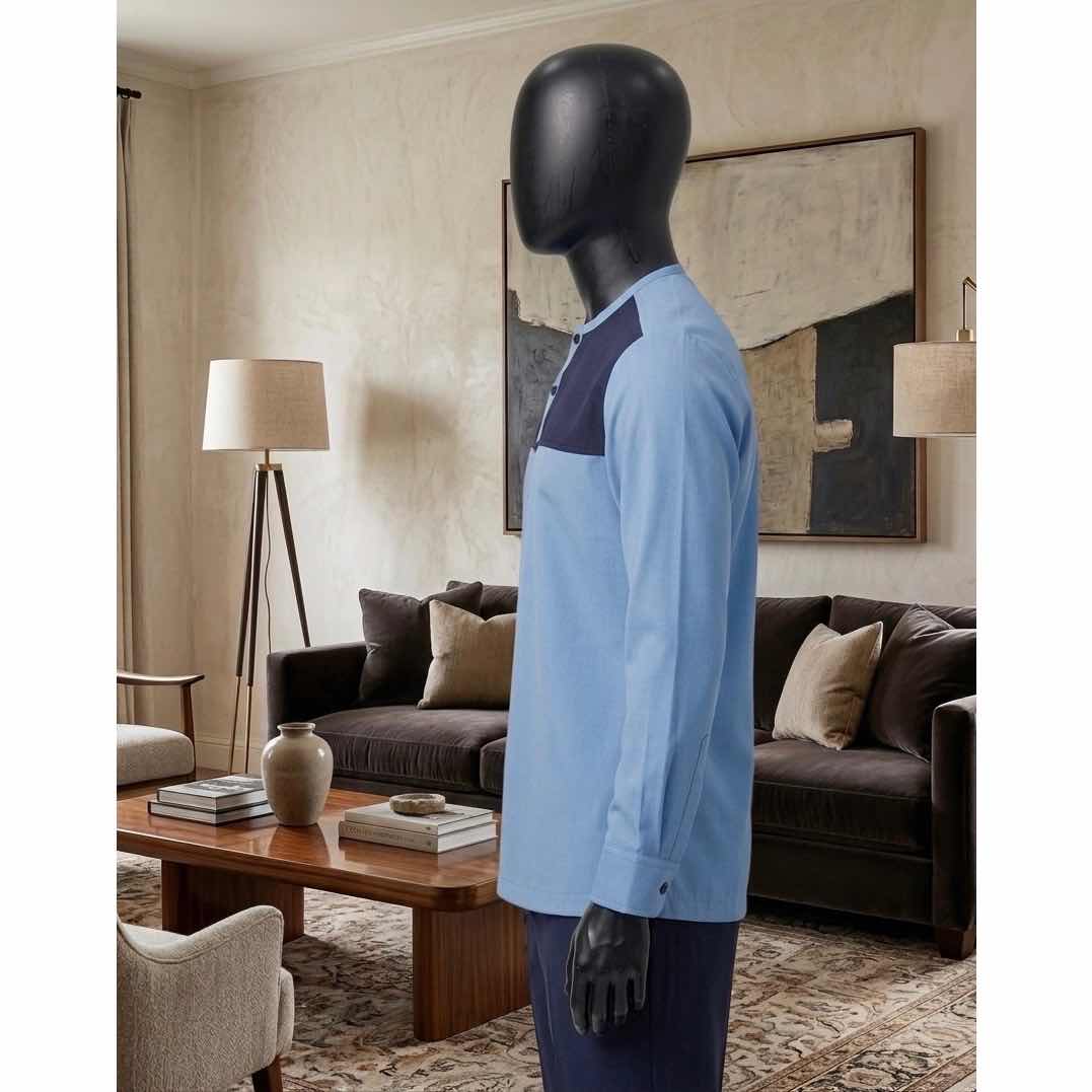 Haut homme bleu décontracté supercent, confortable, coupe ample