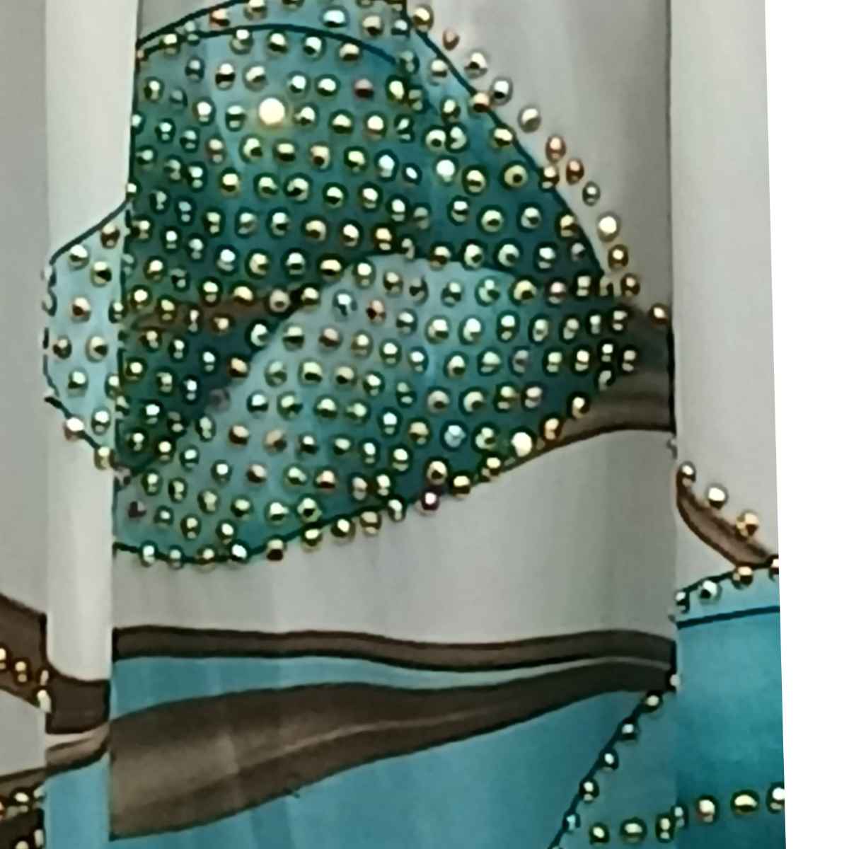 Robe Femme en Soie Perlée - Élégance Florale Turquoise et Crème