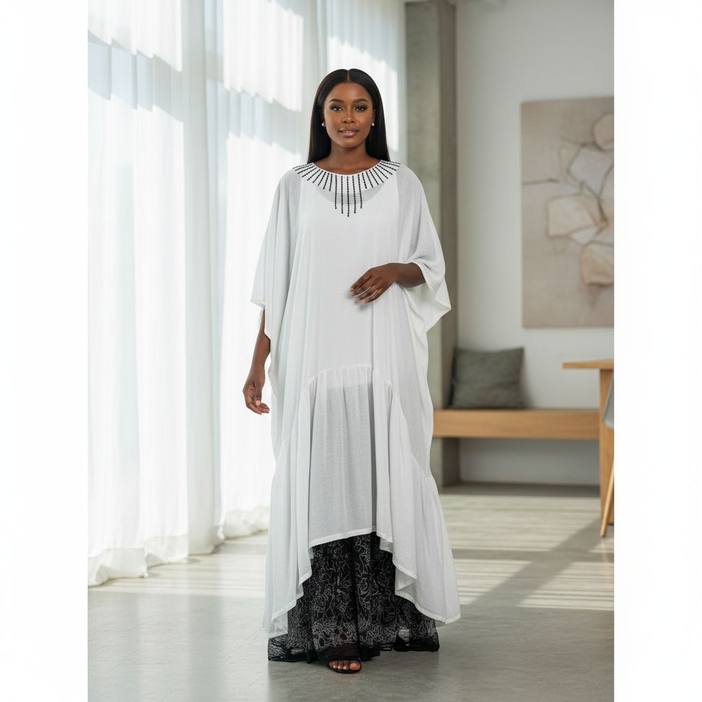 Tunique Amina Femme – Robe Longue Blanche Chic en Coton Brodé à la Main
