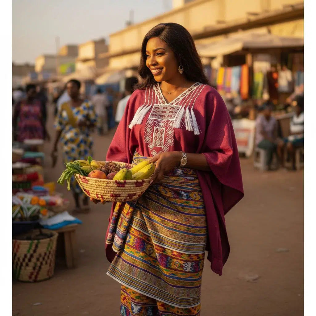 Tunique Femme Bordeaux en Lin Brodé - Élégance Ethnique Chic