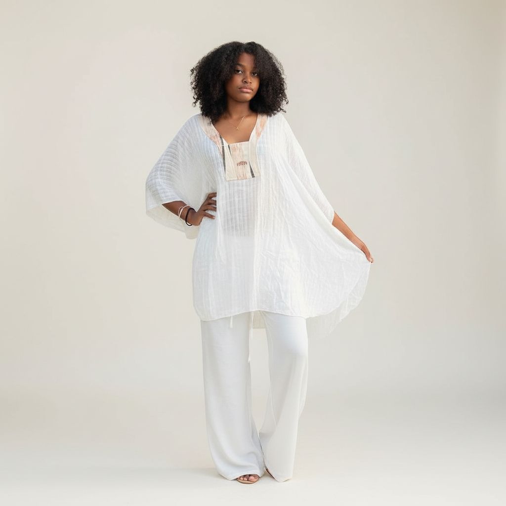 Tunique coton légère avec détail pagne tissé