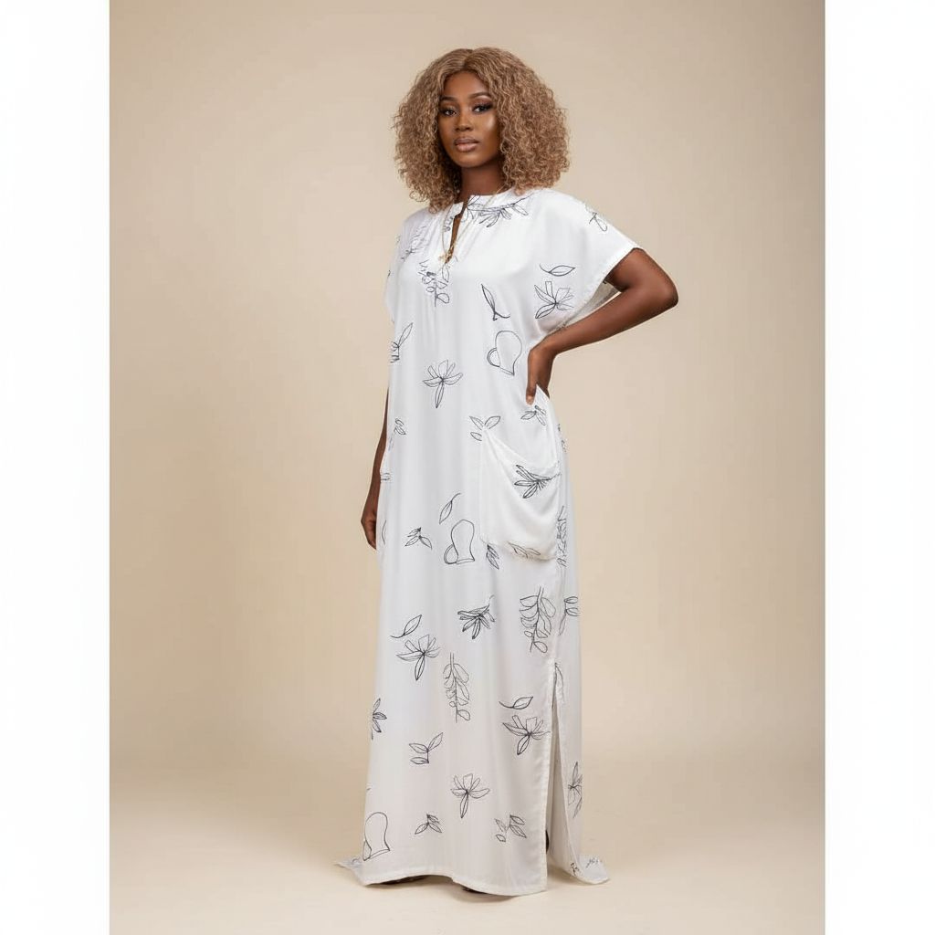 Tunique coton femme blanche motif floral, ample et élégante été chic