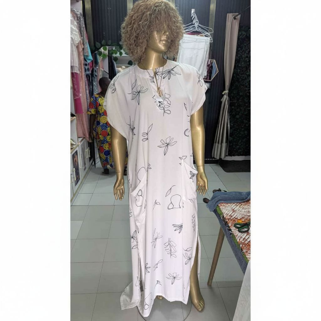 Tunique coton femme blanche motif floral, ample et élégante été chic