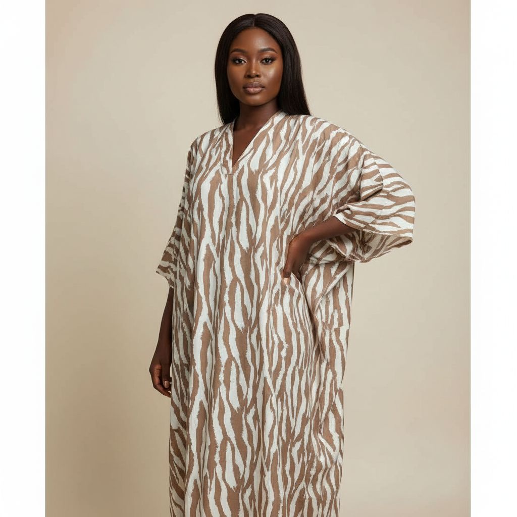 Tunique femme chic ample coton, motif zébré, style bohème élégant