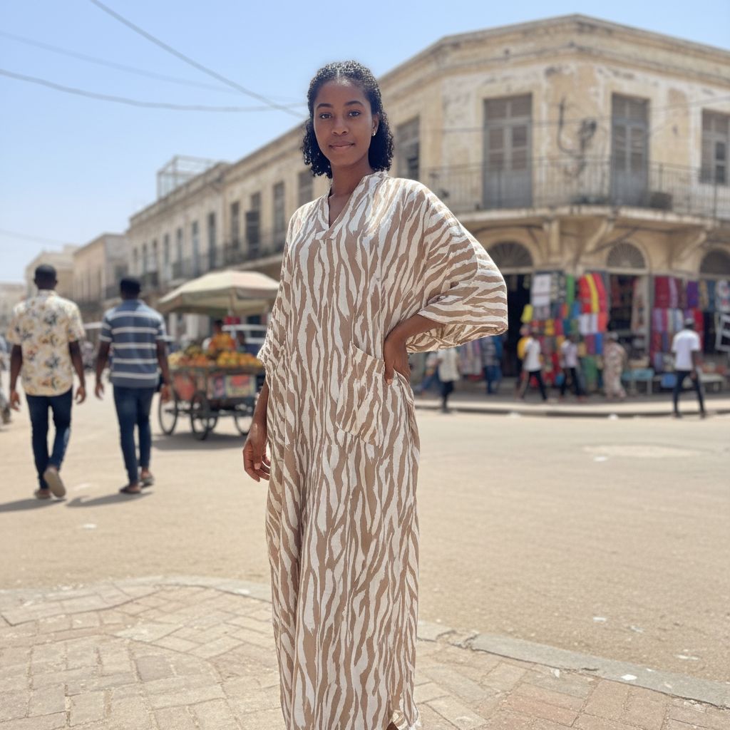 Tunique femme chic ample coton, motif zébré, style bohème élégant