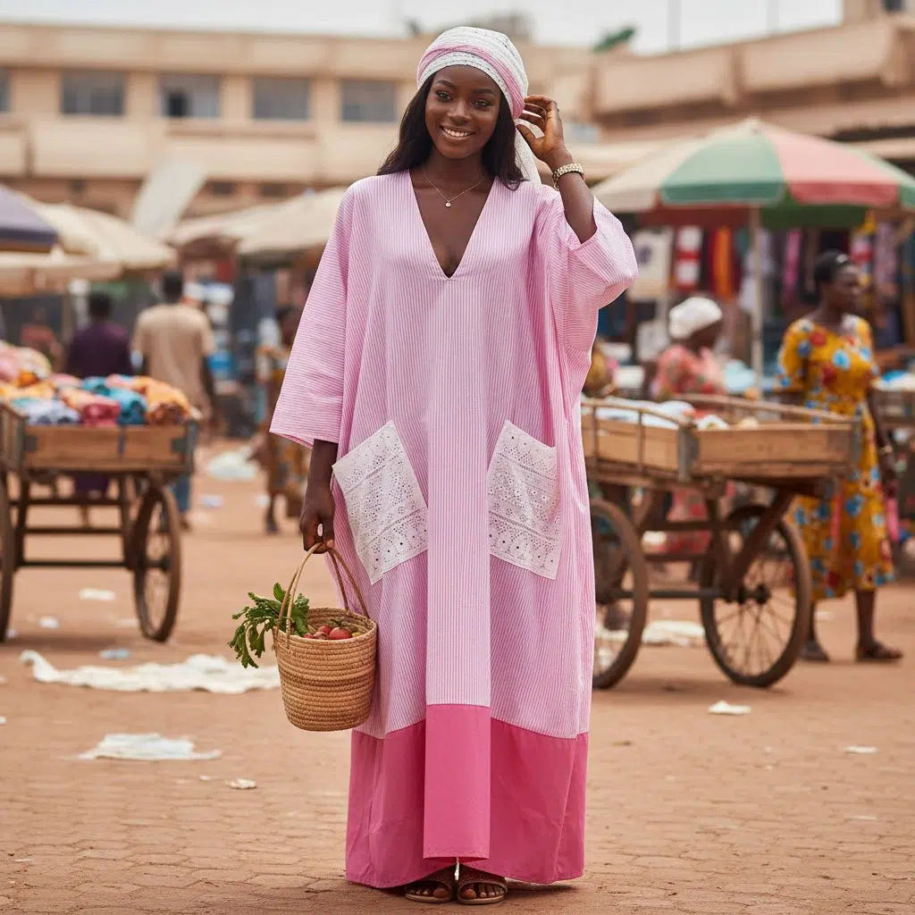 Tunique femme rose en coton col V