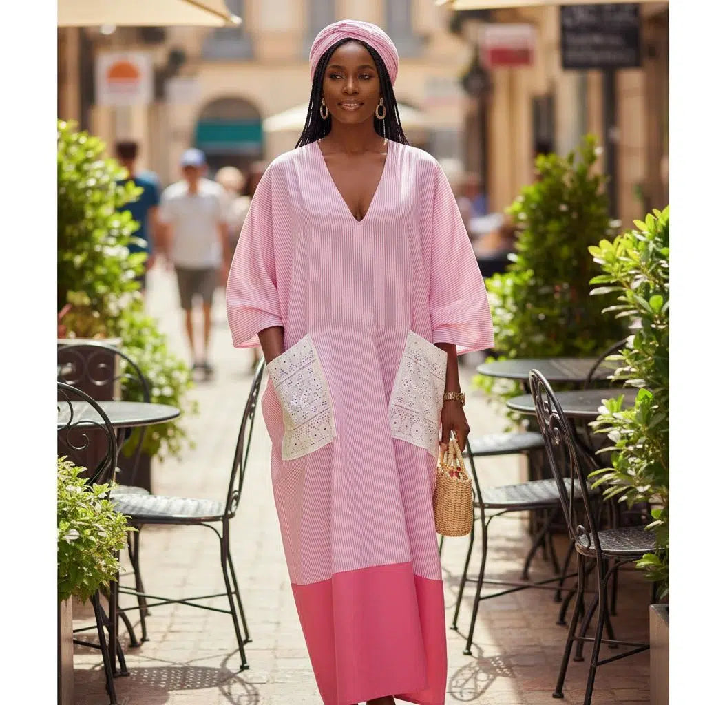 Tunique femme rose en coton col V