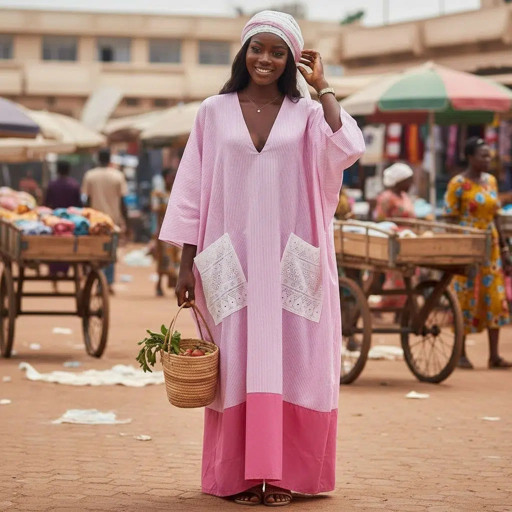 Tunique femme rose en coton col V