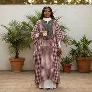 COLLECTION HYVER/Tunique femme MODE ETHNIK en tissu pied de poule en lin, broderie africaine, robe intérieure chic