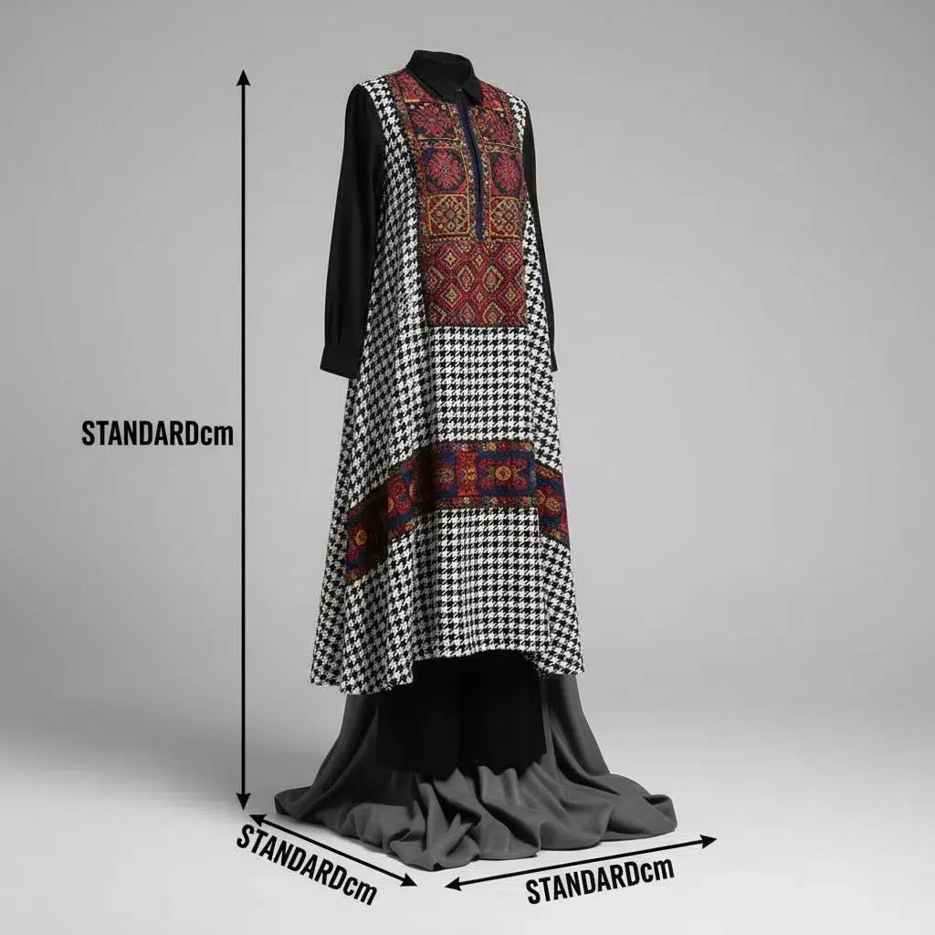 COLLECTION HYVER/Tunique femme pied de poule brodée, ensemble chic lin noir et blanc