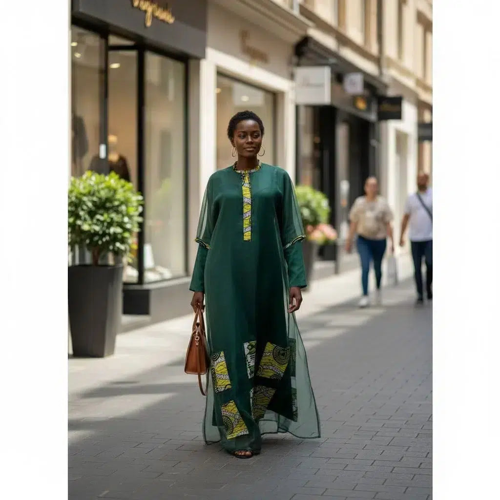 Tunique femme wax tulle décorée + robe coton moulante – Élégance africaine