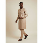 Tunique homme beige en coton lin, élégante et traditionnelle, style artisanal